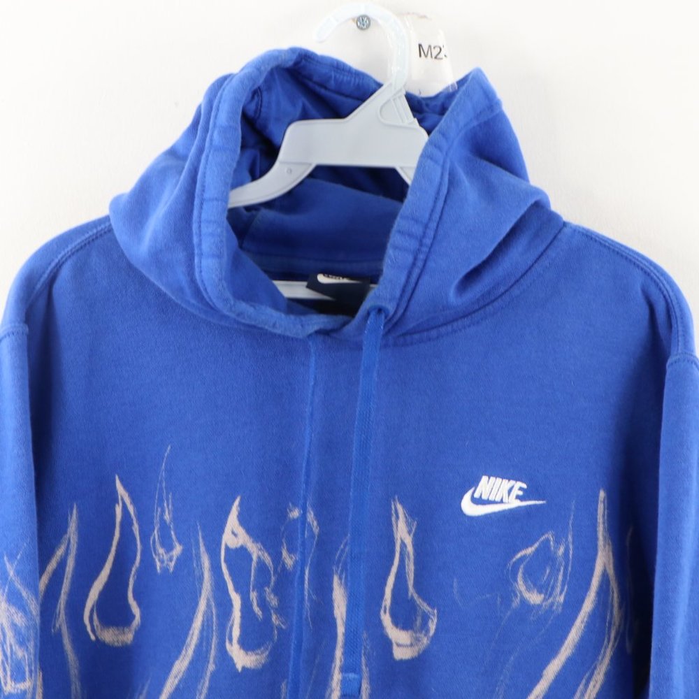 Vintage Nike Spell Out Fire Flames Hoodie Blue - Picture 2 of 8